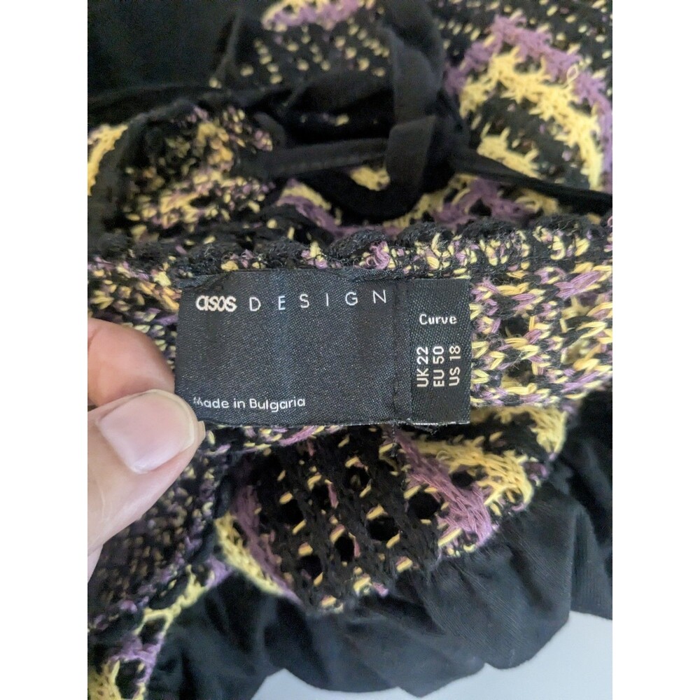 ASOS Curve Granny Square Crochet Top Flare Bell Sleeve mini dress v-neck Size 18 - Picture 7 of 7
